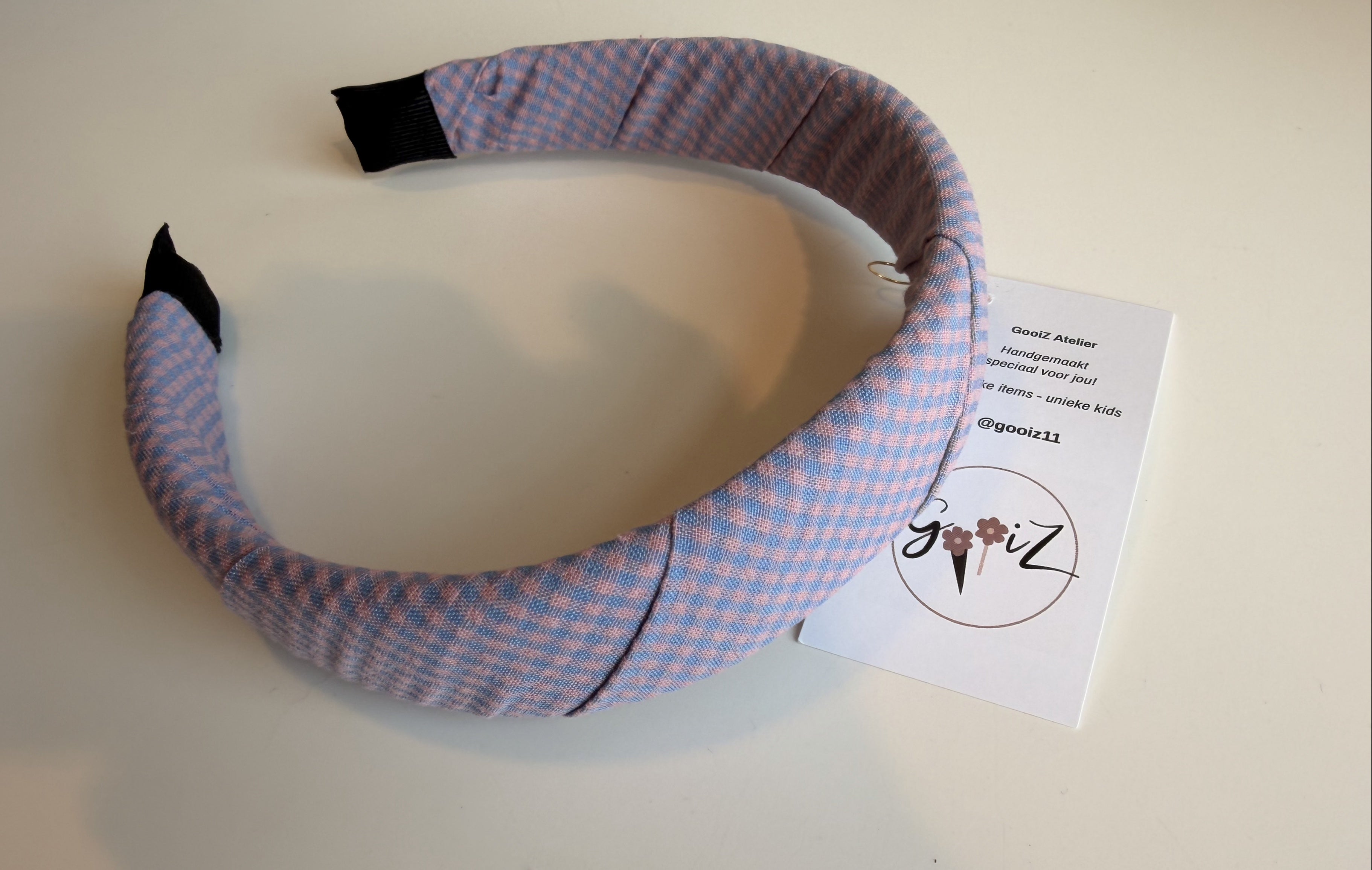 Gooiz | Haarband - ruit lichtblauw/roze