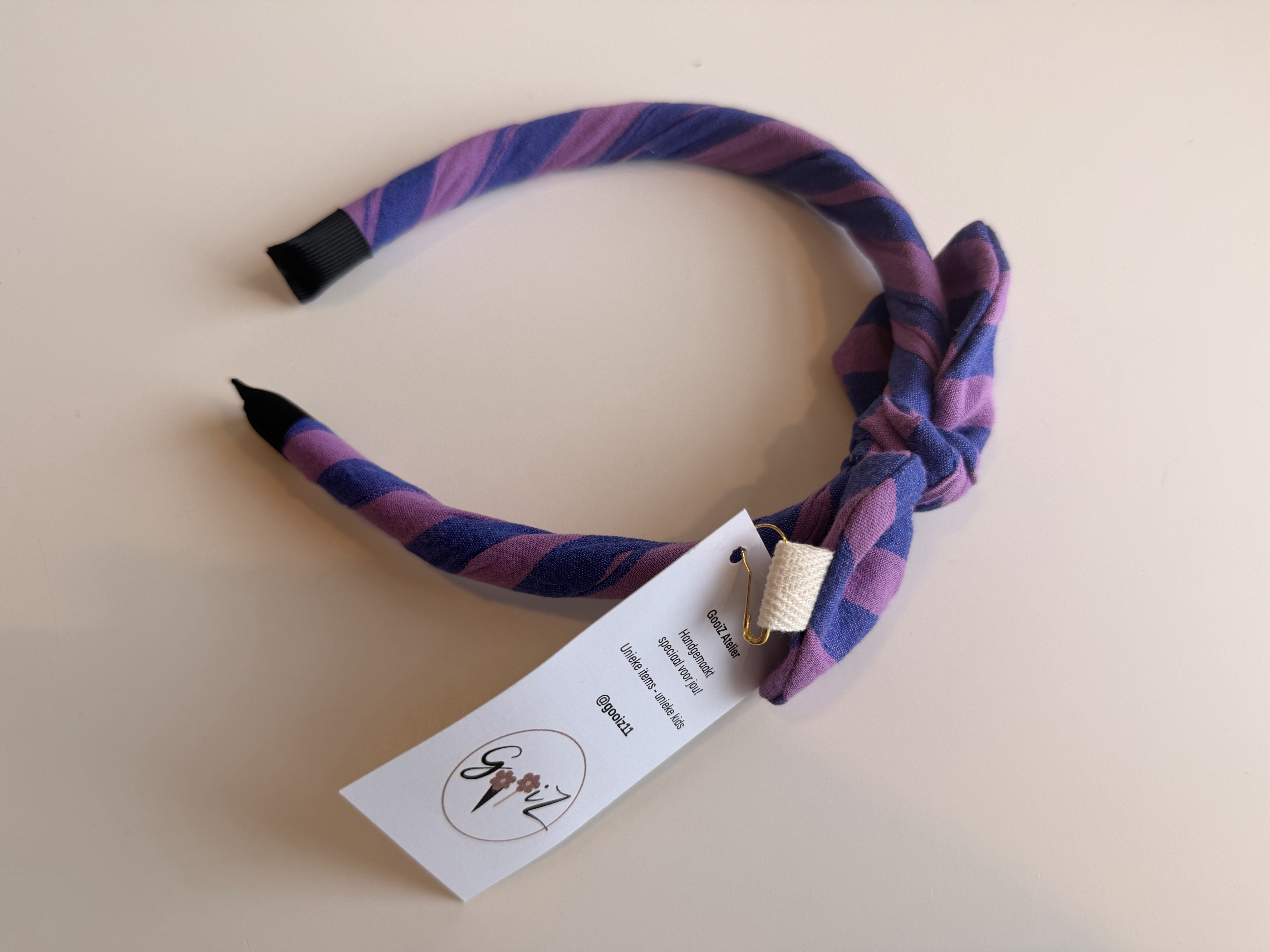 Gooiz | Haarband strik - streep Lila/blauw