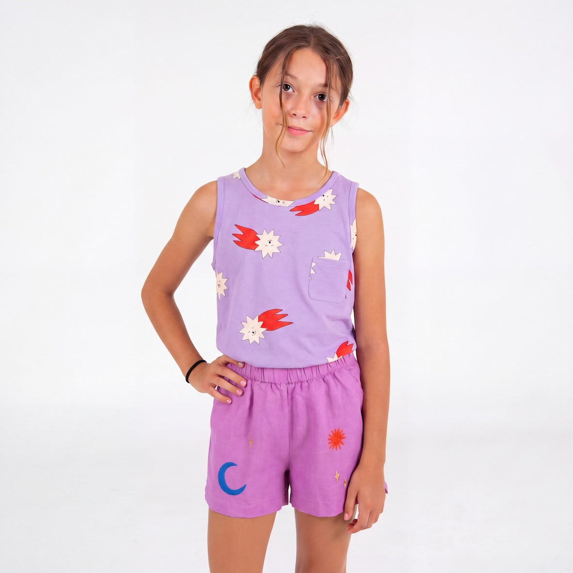 Lotiekids | Bermuda woven linen sun&moon - magenta
