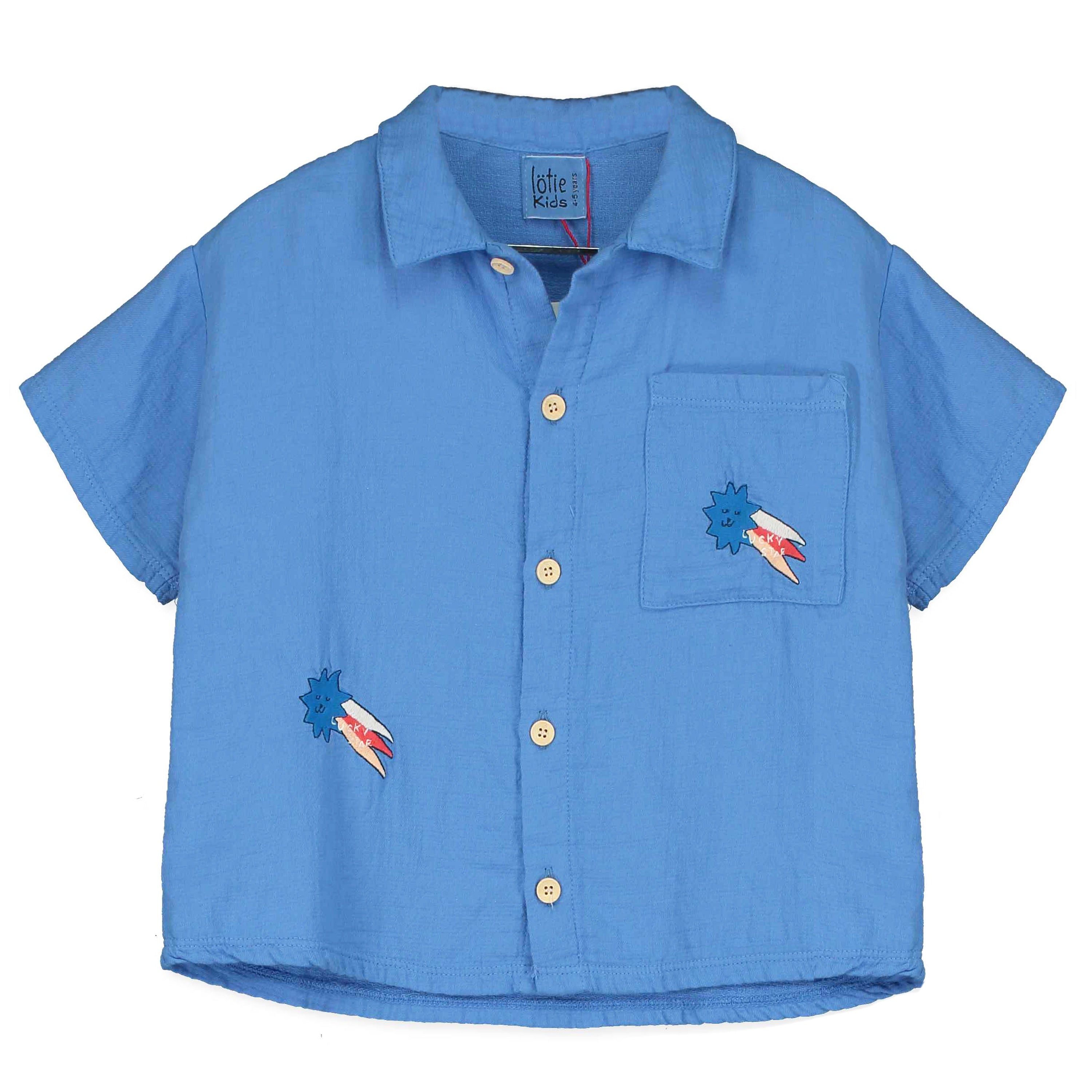 Lotiekids | Light cotton shirt lucky star - Baja blue