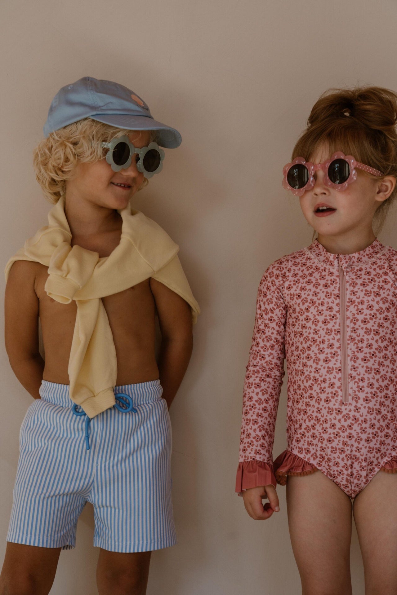 Navy natural | Swimsuit pink leopard flower