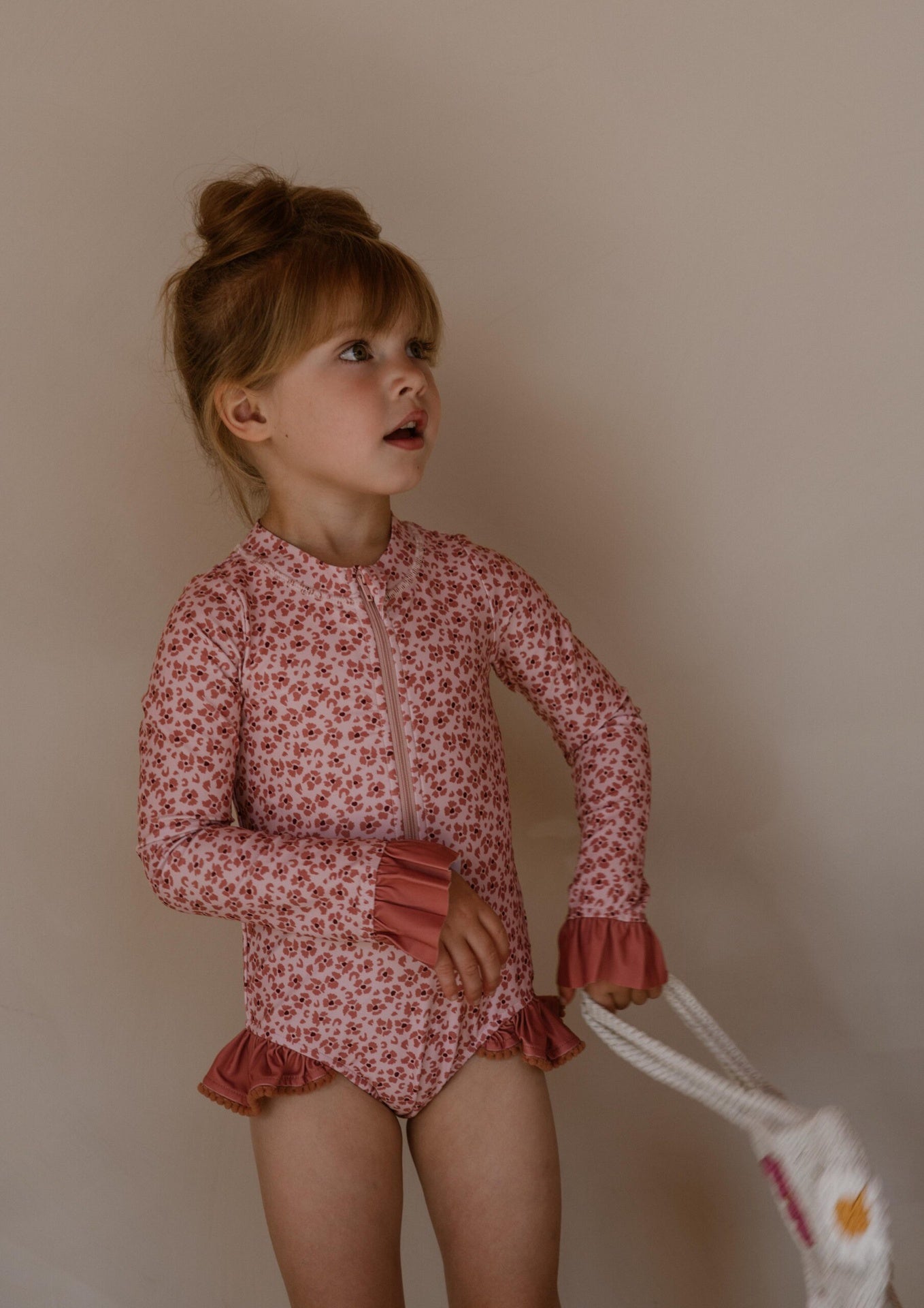 Navy natural | Swimsuit pink leopard flower