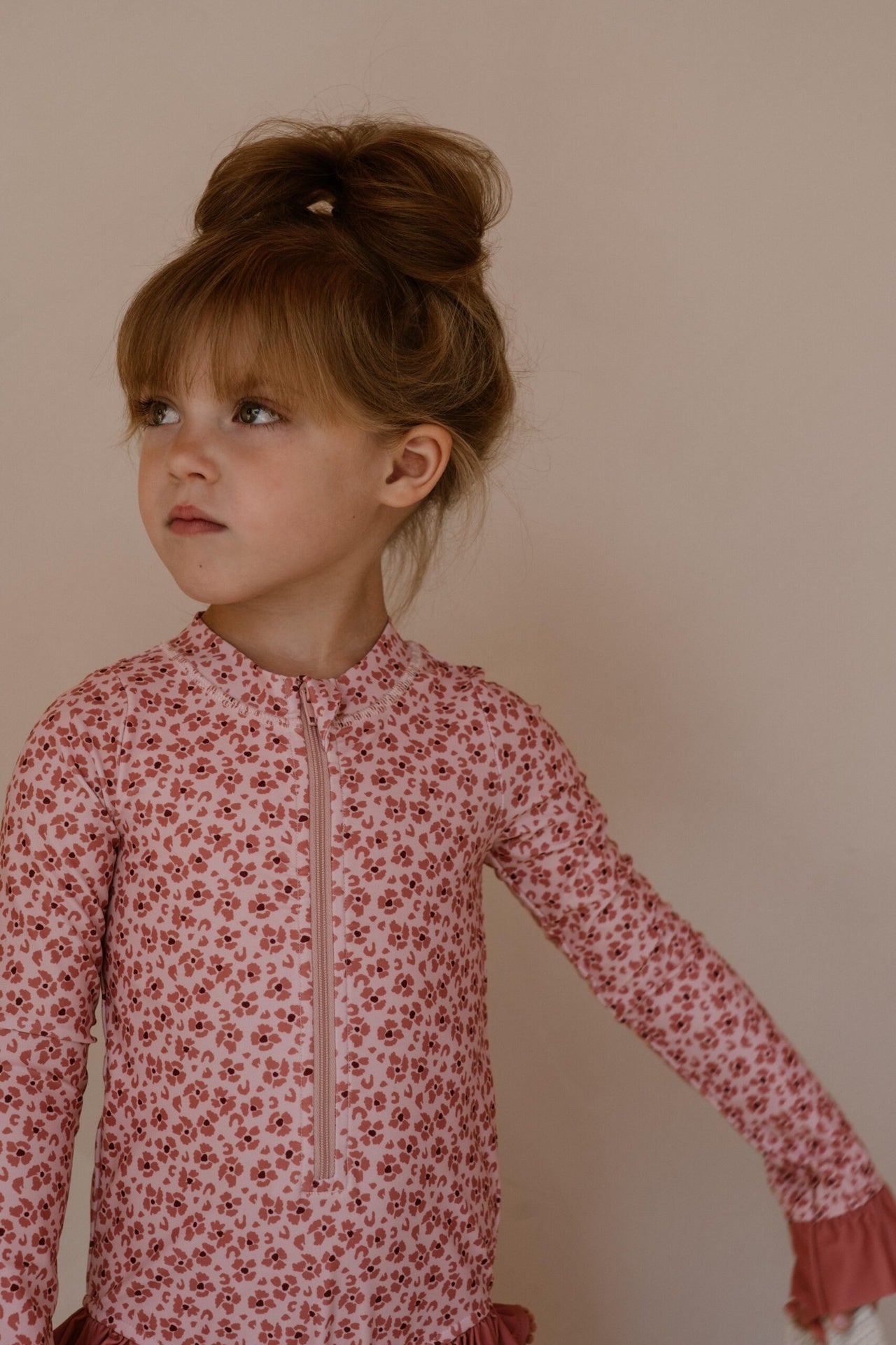Navy natural | Swimsuit pink leopard flower