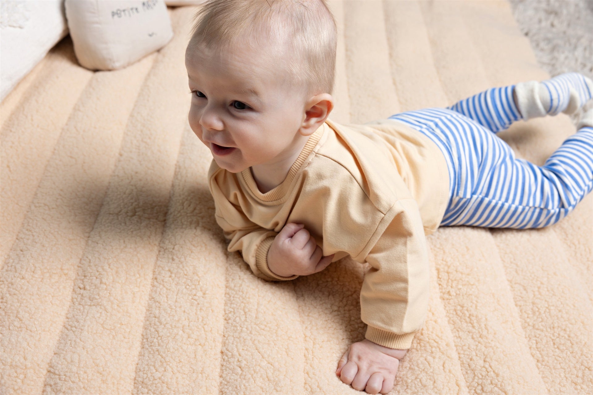 Petit Maison|Sky Jersey Pants with button|AOP Blue Stripe