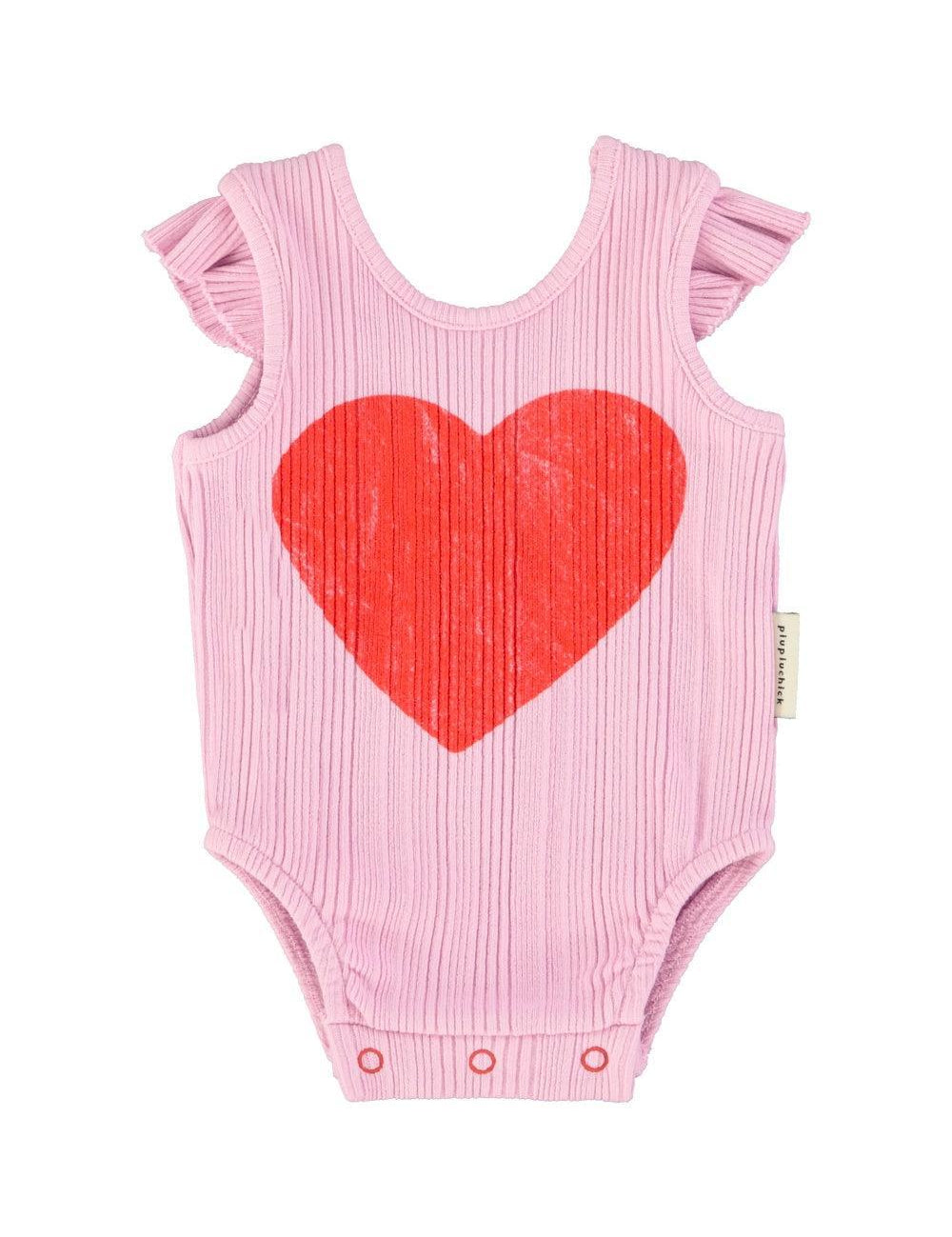 Piupiuchick Bodysuit lilac w/ heart print