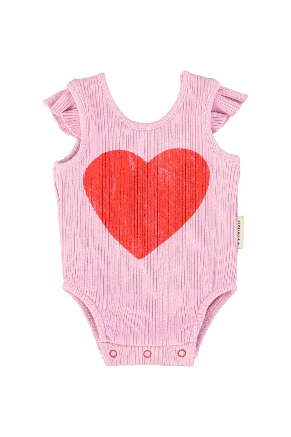 Piupiuchick Bodysuit lilac w/ heart print