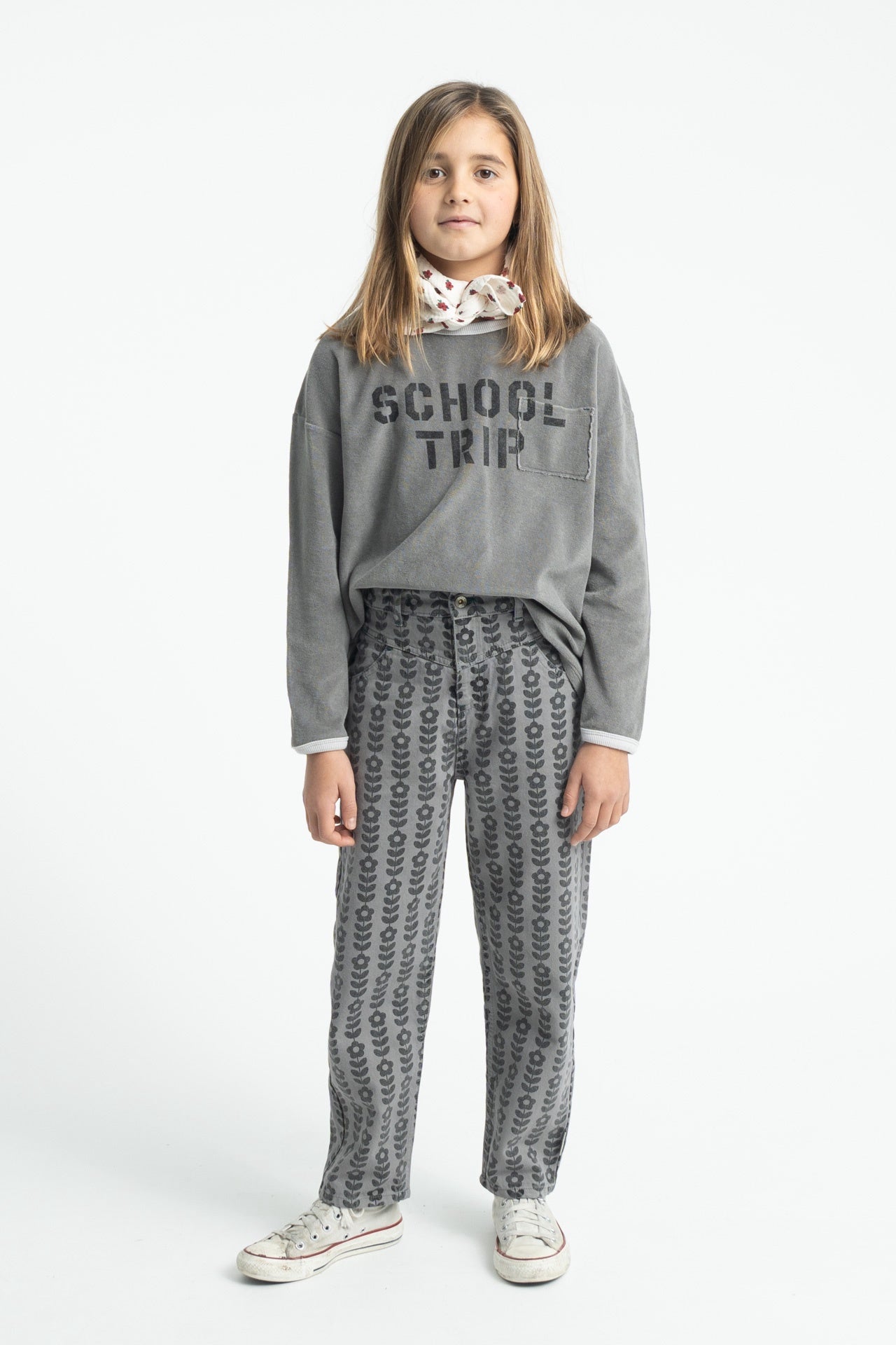 Piupiuchick | Mom fit trousers grey w/ black flowers