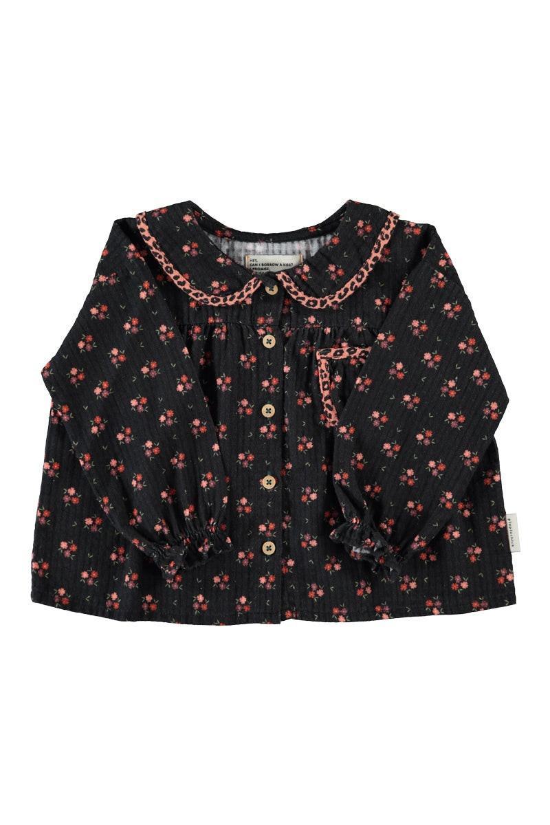 Piupiuchick | Peter pan collar blouse black w/ flowers
