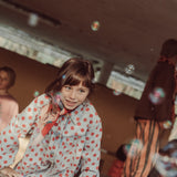 Piupiuchick | Short dress light blue denim w/ red dots