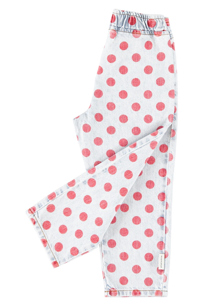 Piupiuchick | Trousers light blue denim w/ red dots