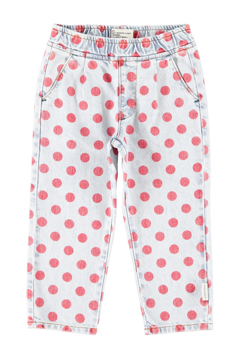 Piupiuchick | Trousers light blue denim w/ red dots