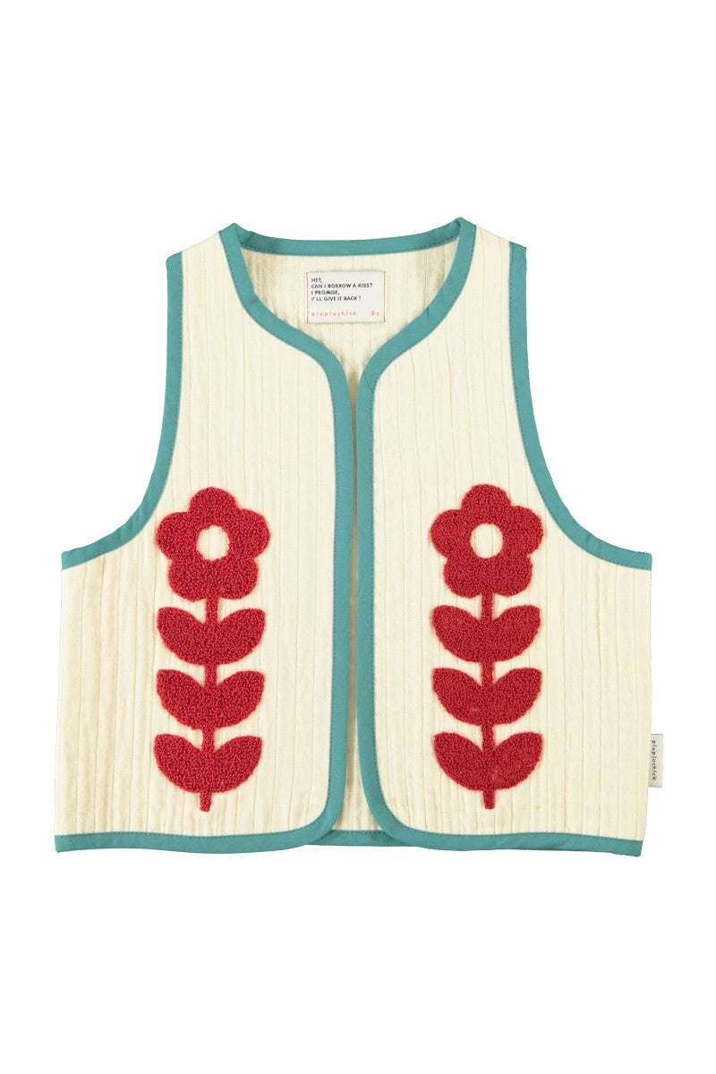 Piupiuchick | Waistcoat ecru w/ embroidered red flowers