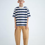 Repose Ams | Boxy tee | Cream teal glacier stripe