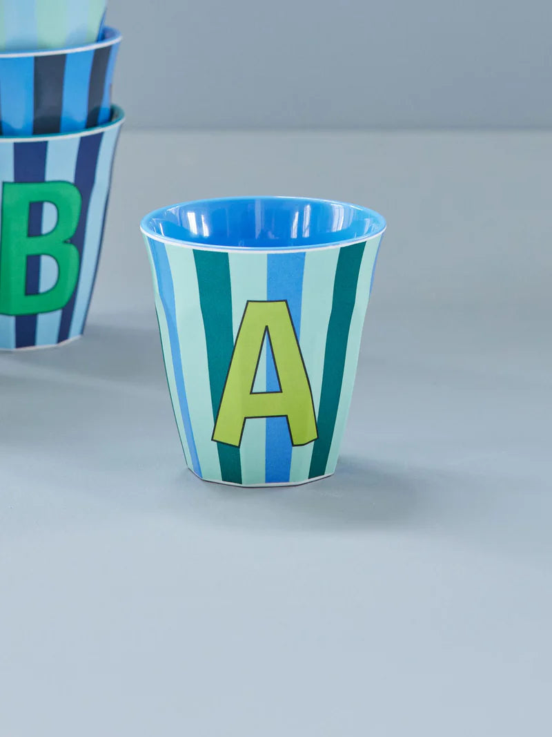 Rice | Melamine beker- Alfabet stripe blue
