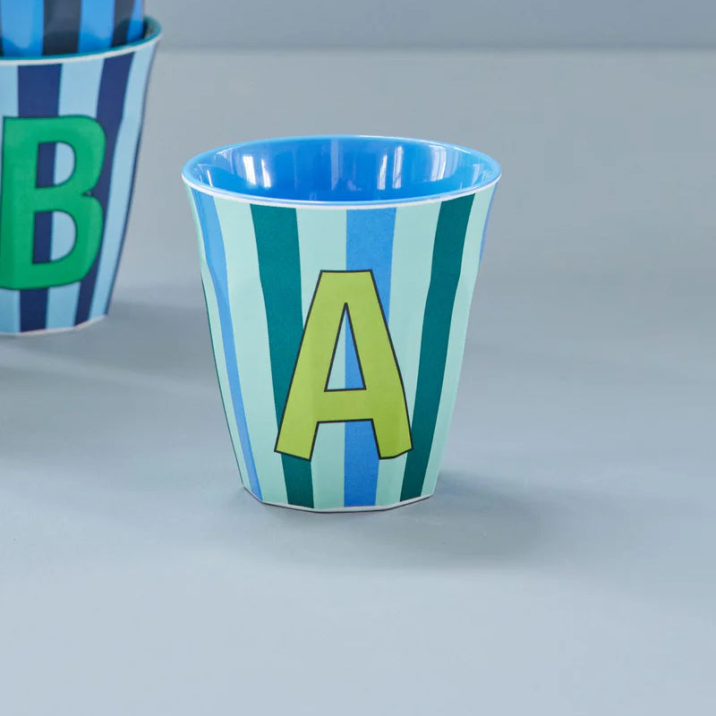 Rice | Melamine beker- Alfabet stripe blue