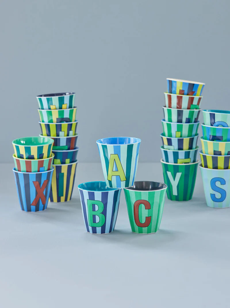 Rice | Melamine beker- Alfabet stripe blue