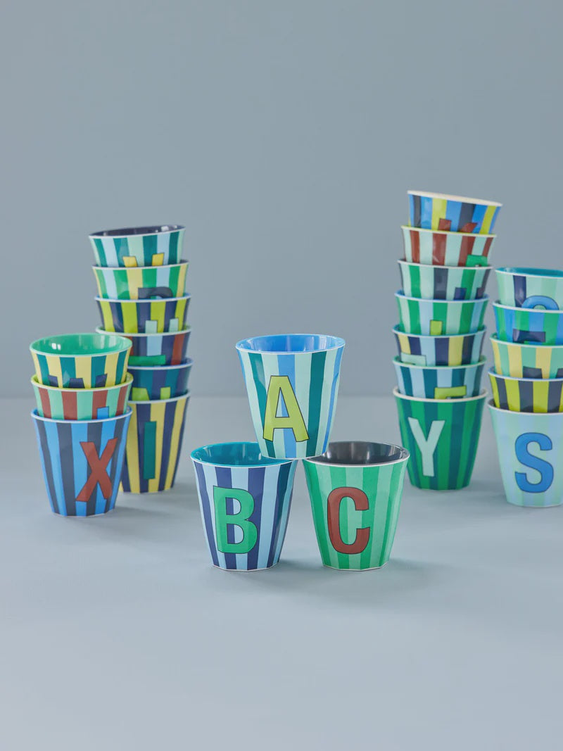 Rice | Melamine beker- Alfabet stripe blue