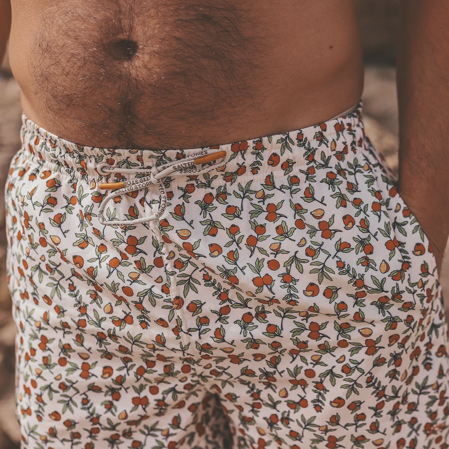 Salted Stories | Pommegranate swim shorts men -white swan