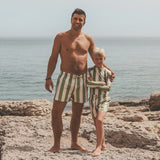 Salted Stories | Wide stripe swim shorts iguana