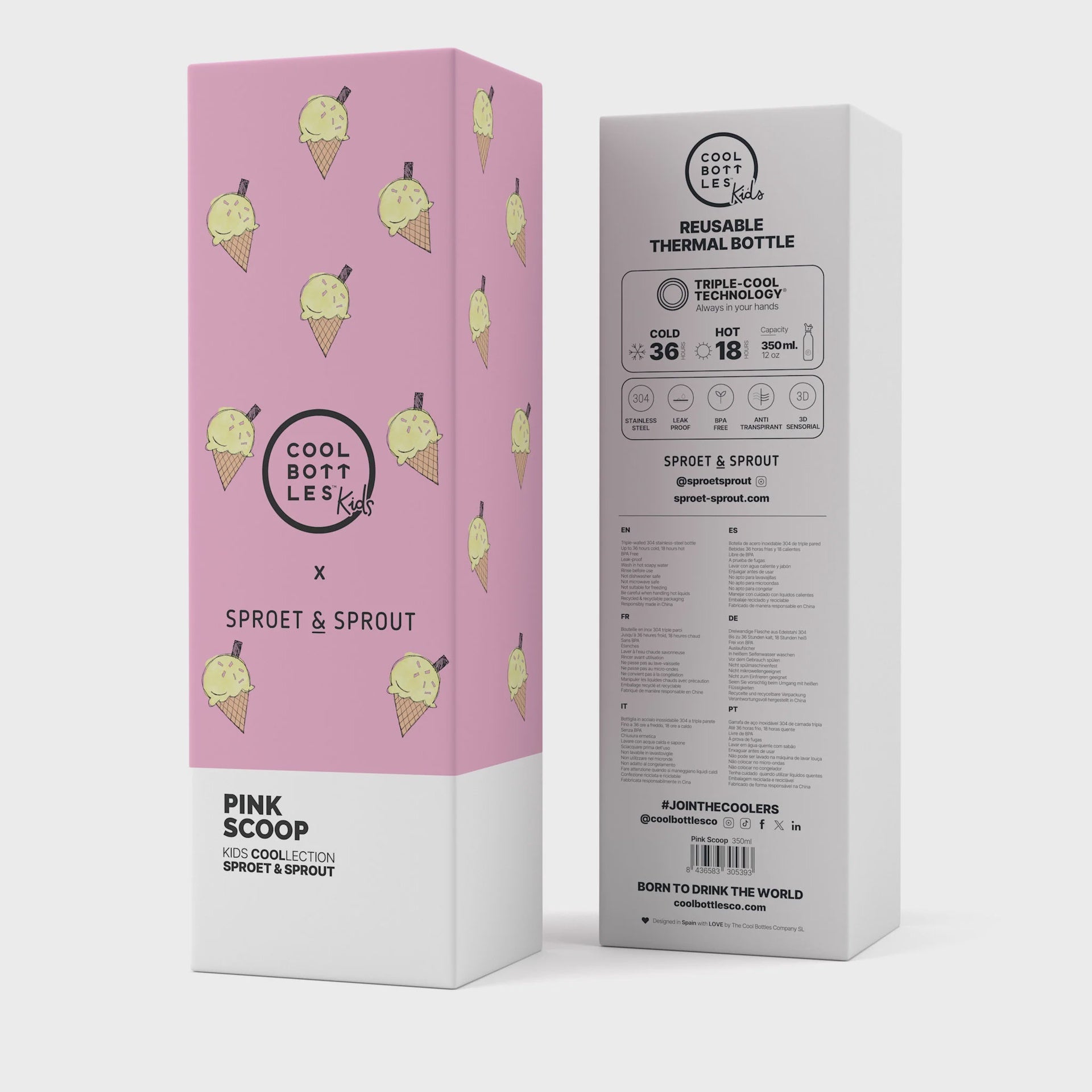 Sproet & spruit | Kids bottle - pink scoop 350 ml