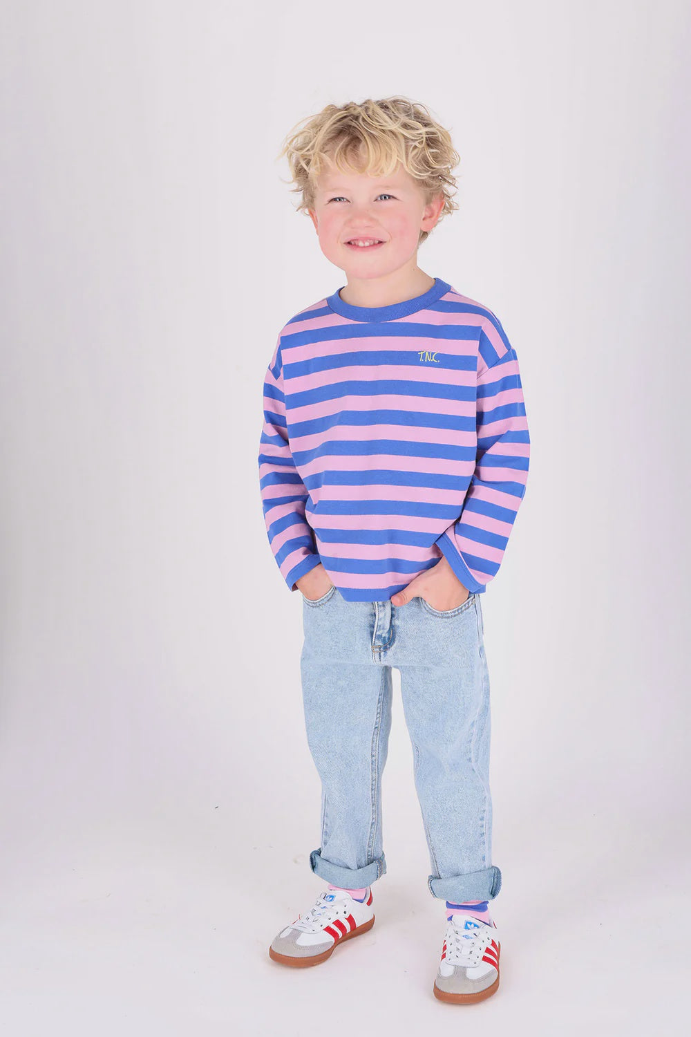 The New Chapter | T-shirt Lou blue pink stripes