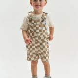 The New Siblings Twill short dungarees humus check