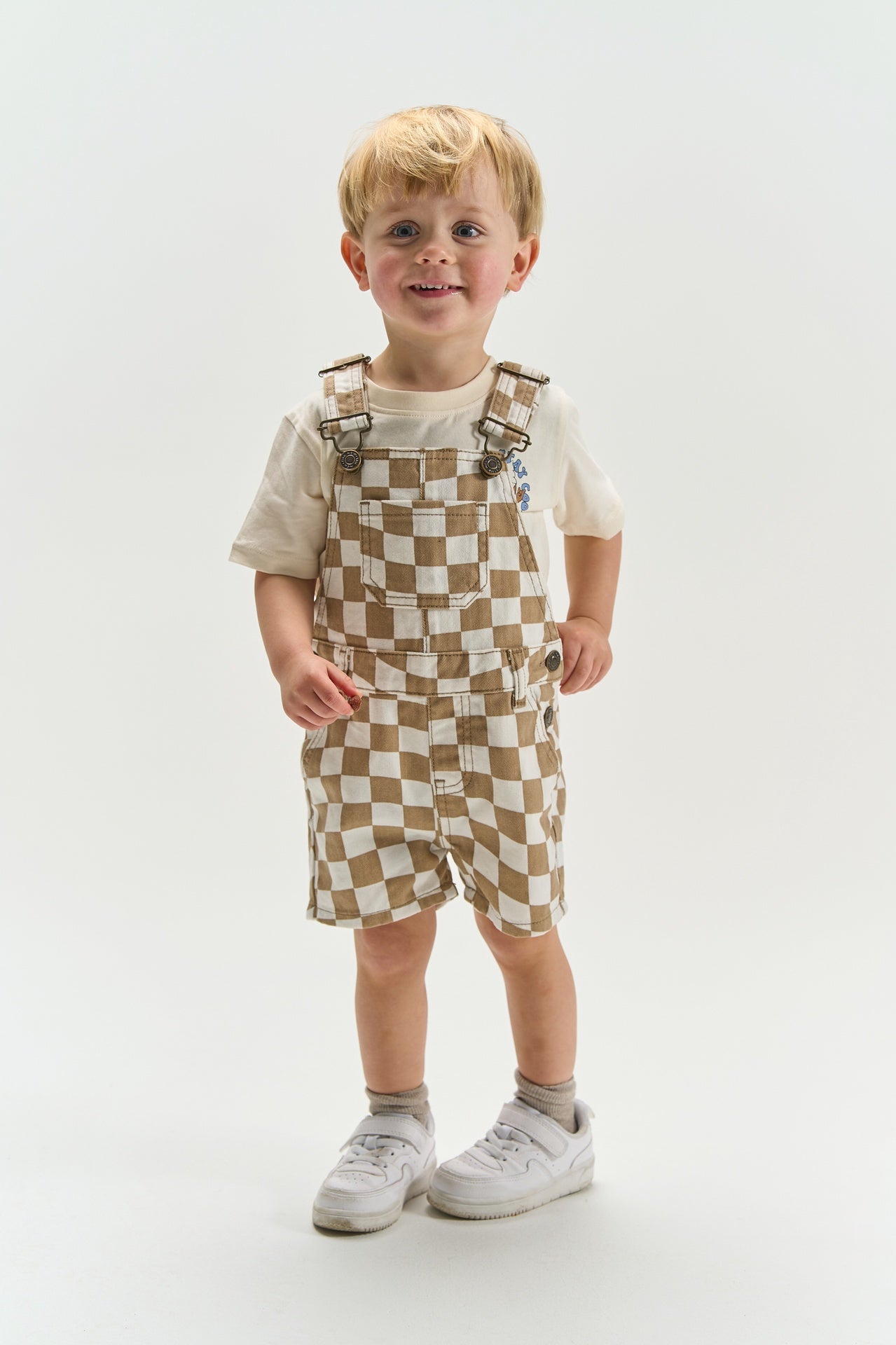 The New Siblings Twill short dungarees humus check