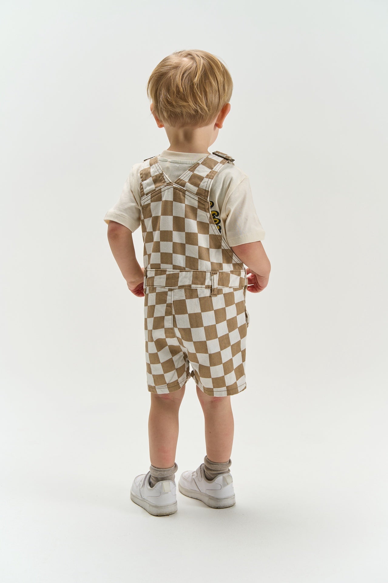 The New Siblings Twill short dungarees humus check
